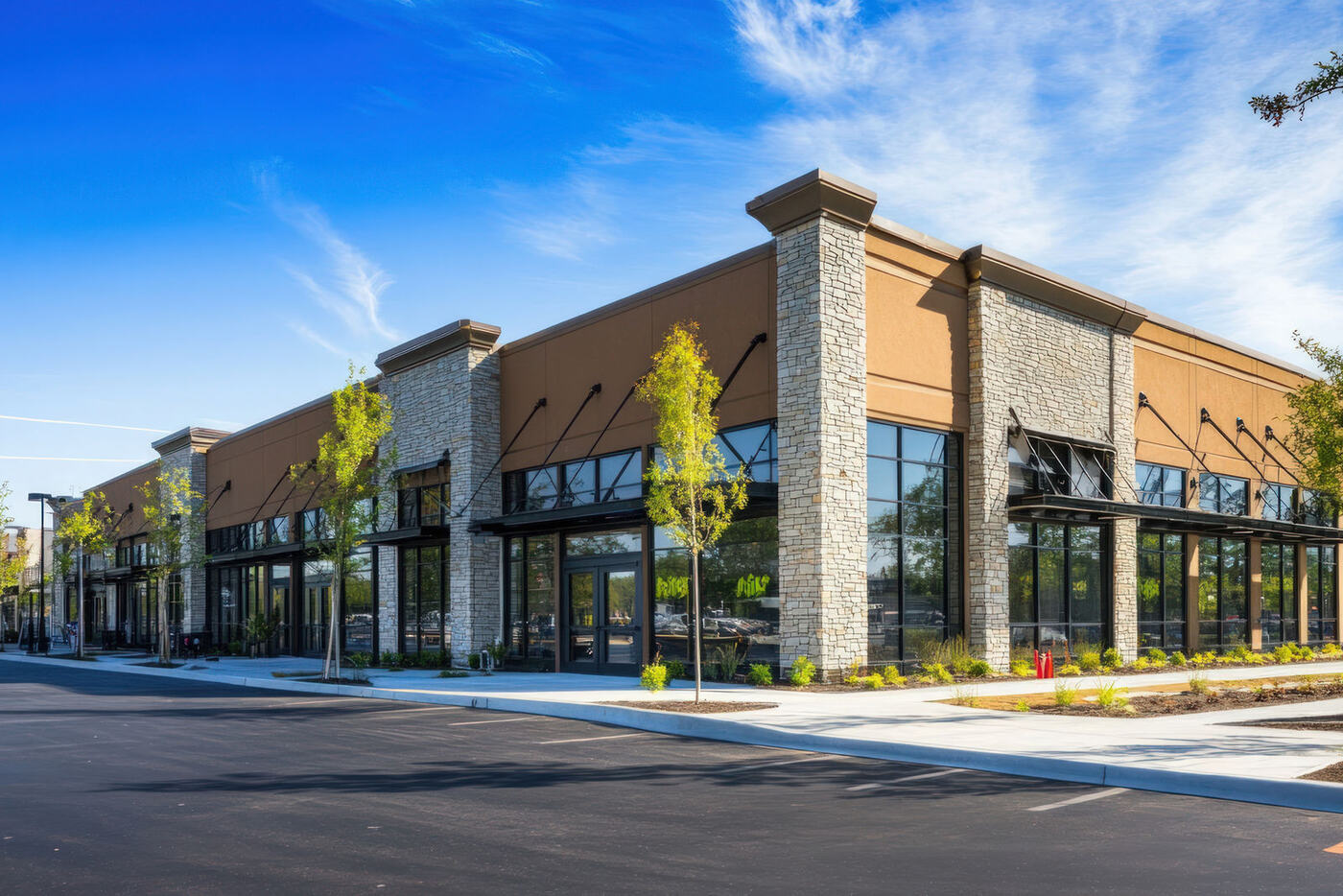 Modern stone and glass commercial retail building